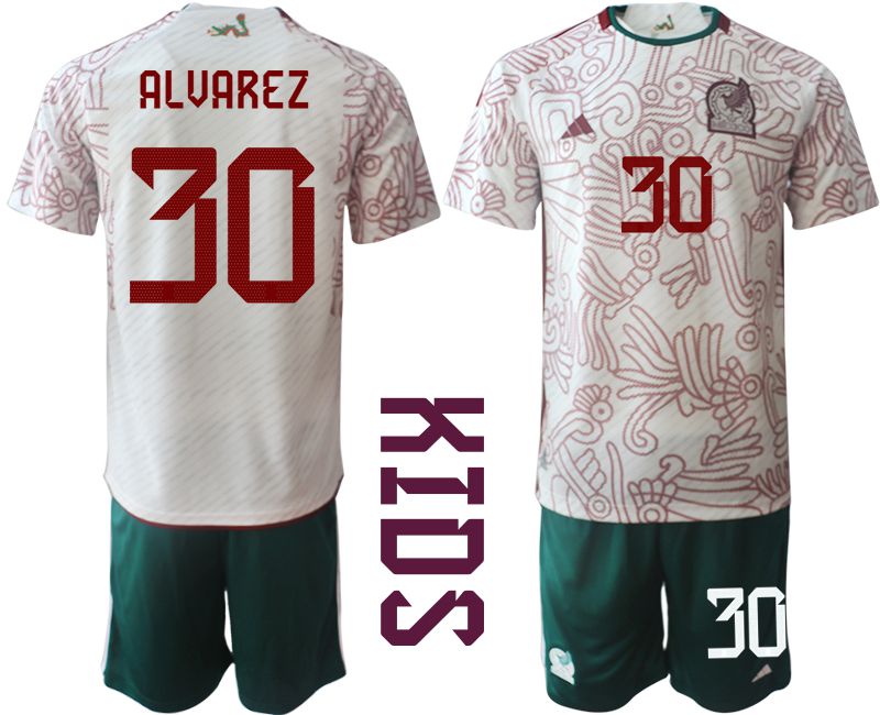 Youth 2022 World Cup National Team Mexico away white #30 Soccer Jersey